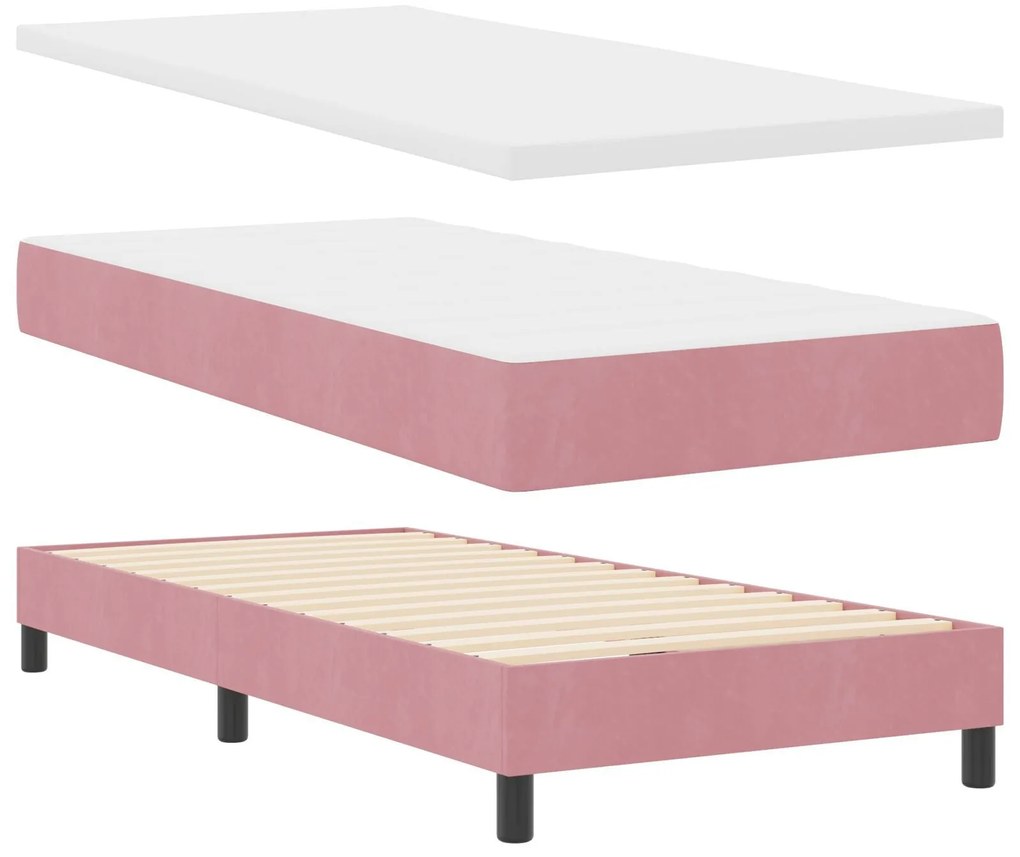 Cama Box com Colchão vidaXL Rosa 90x190 cm em Veludo