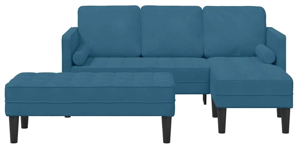 Sofá de Jardim vidaXL com Banco e Almofadas em Veludo Azul em L
