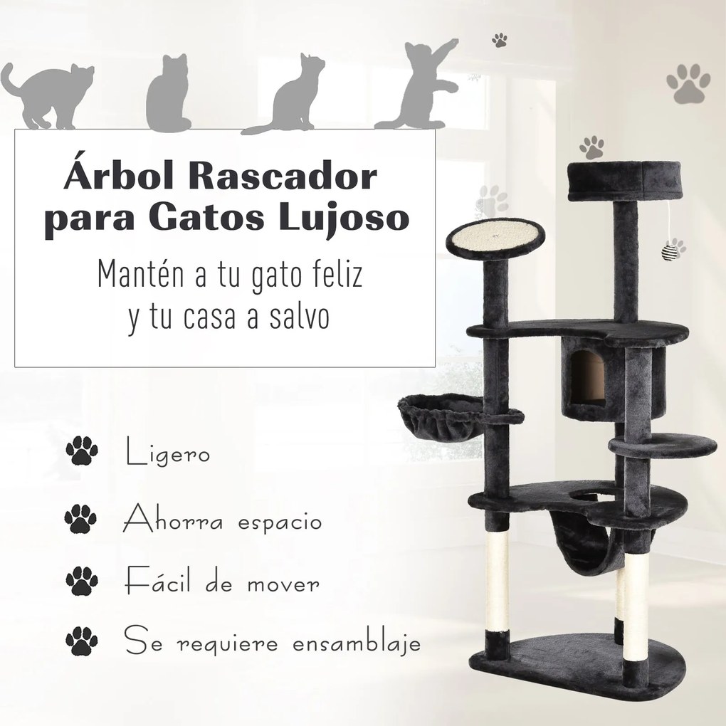 PawHut Árvore Arranhador para Gatos Grande Altura 155cm Torre de Escal