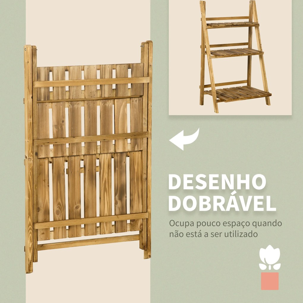 Suporte para Plantas de 3 Níveis Dobrável para Interior e Exterior 60x37x93 cm Madeira