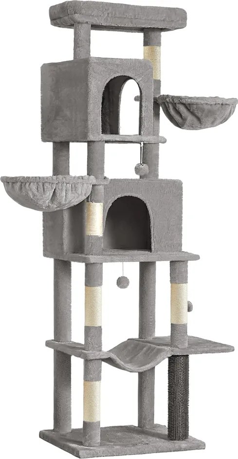 Arranhador Gatos, 59 x 48 x 190 cm, com 2 cavidades cinzento