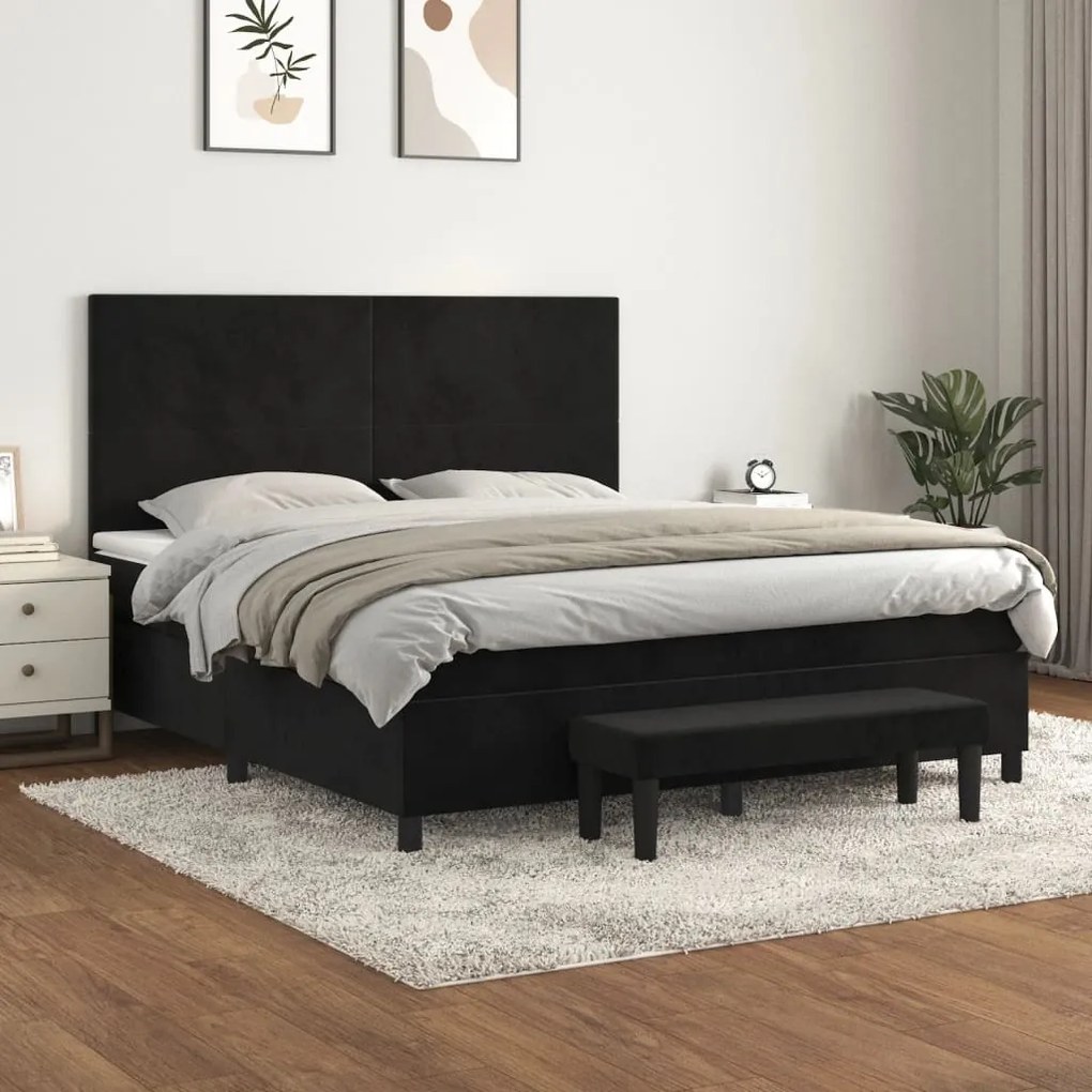 vidaXL Cama com molas/colchão 160x200 cm veludo preto