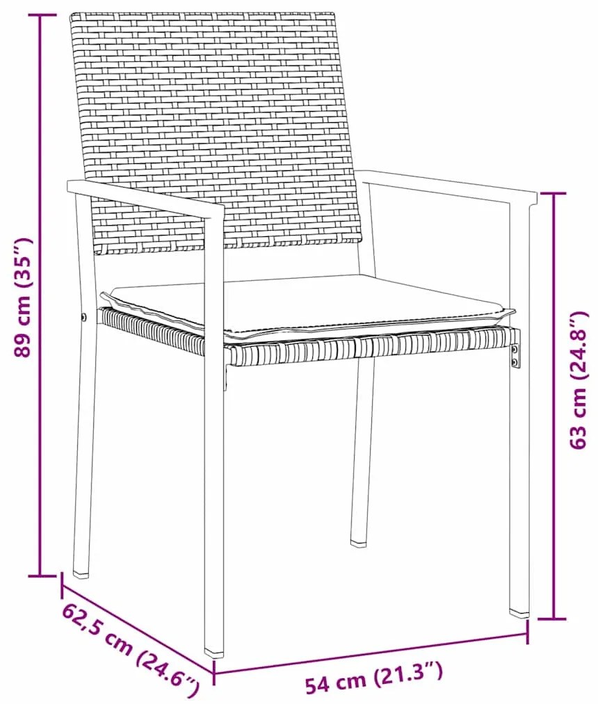 Conjunto de Jantar de Jardim com 5 Peças e Almofadas - Preto - Rattan