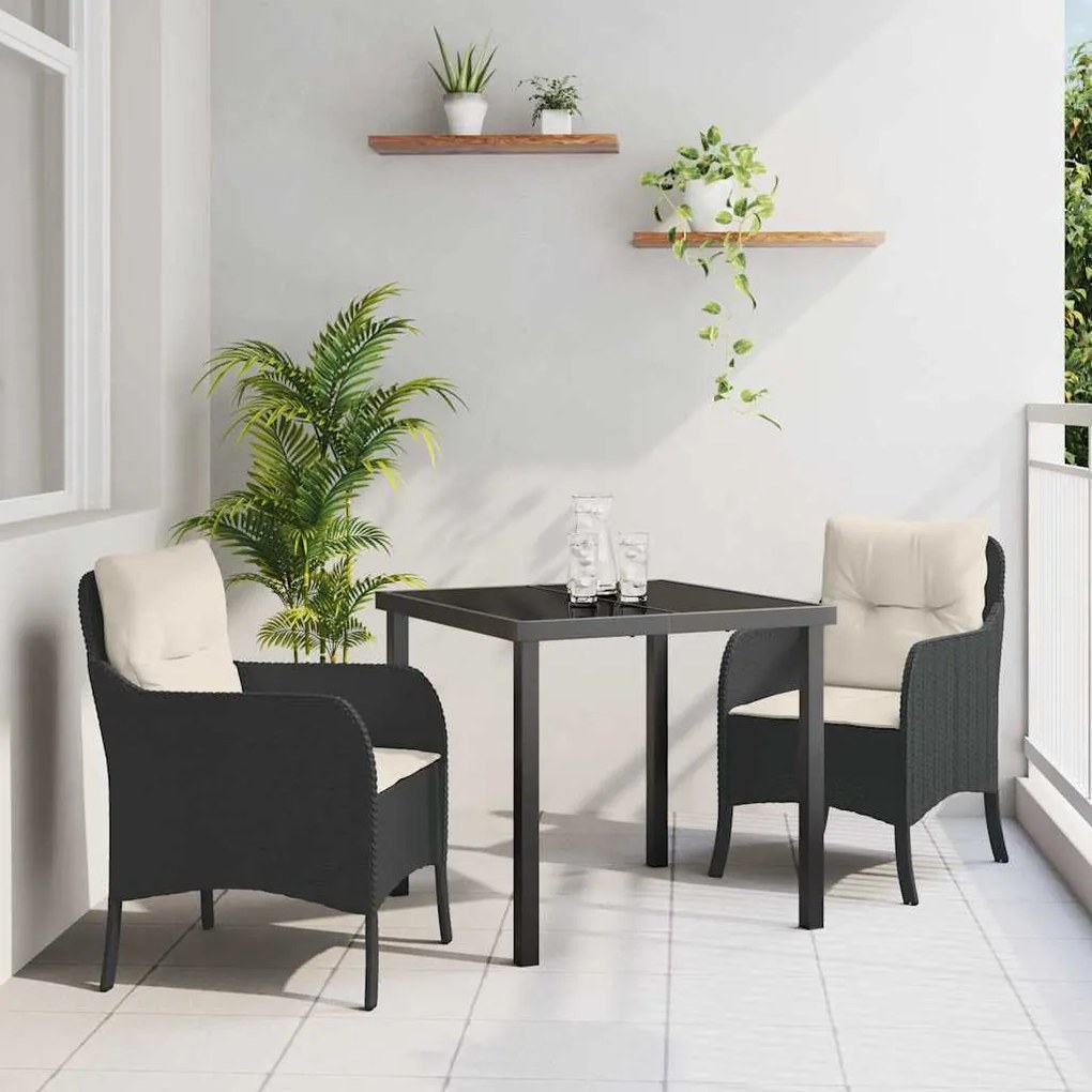 vidaXL Conjunto de Jantar de Jardim com Almofadas Preto Vime PE