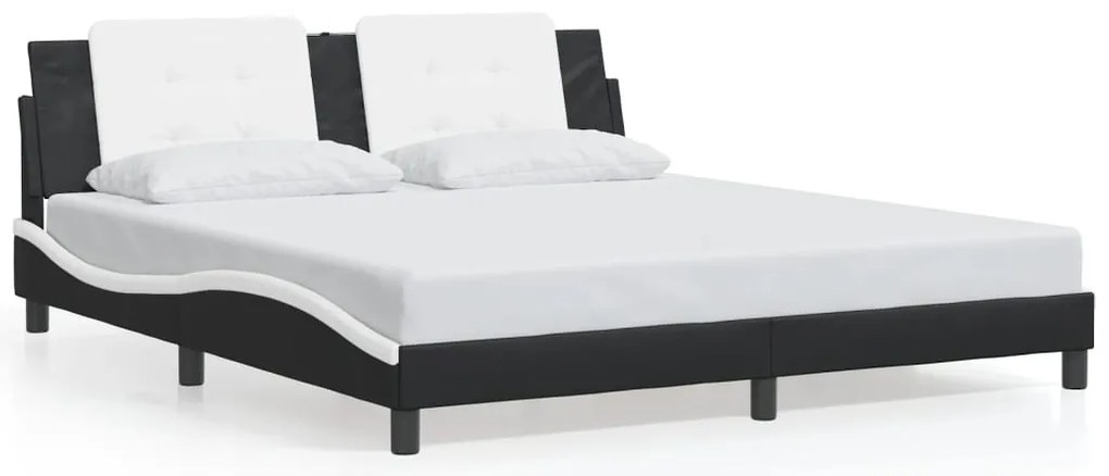 Estrutura cama c/ luzes LED 180x200cm couro artif. preto/branco