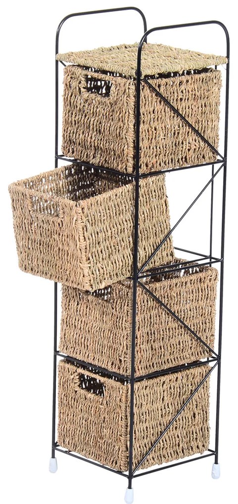 HomCom® Prateleira Cor Vime Natural e Preto Vime Metal 20x20x78cm