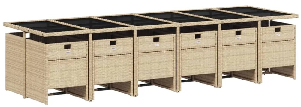 13 pcs conj. jantar jardim c/ almofadões vime PE bege misturado