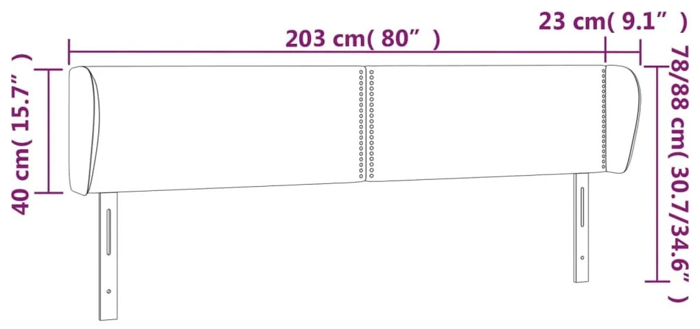 Cabeceira de cama c/ abas veludo 203x23x78/88cm azul-escuro