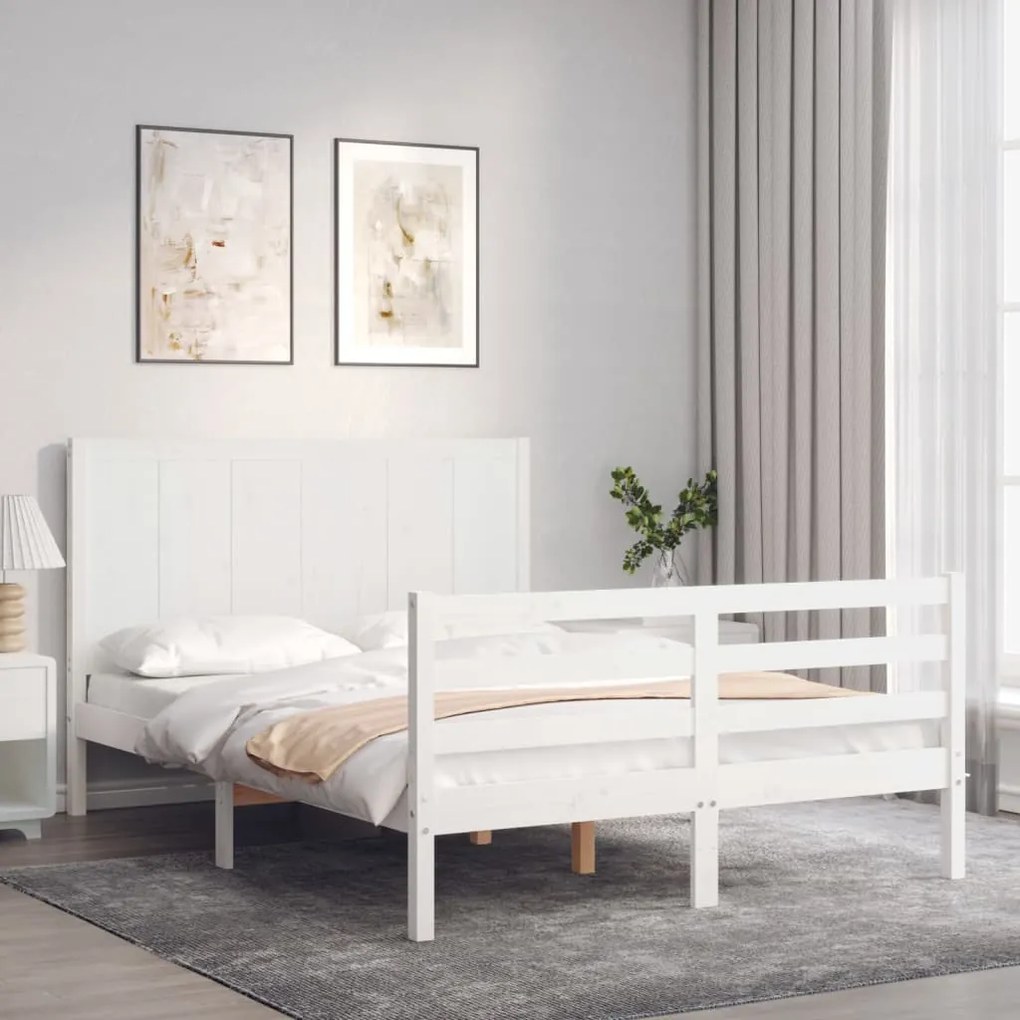 Estrutura de cama com cabeceira 140x190cm madeira maciça branco