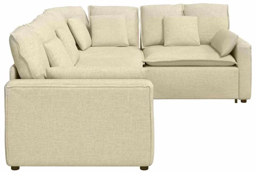Sofá modular com almofadas tecido creme