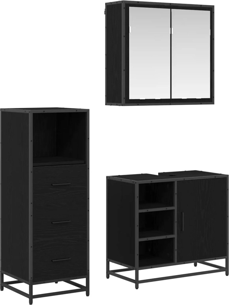 vidaXL Conjunto de Móveis para Banheiro com porta 3 pcs Carvalho Preto