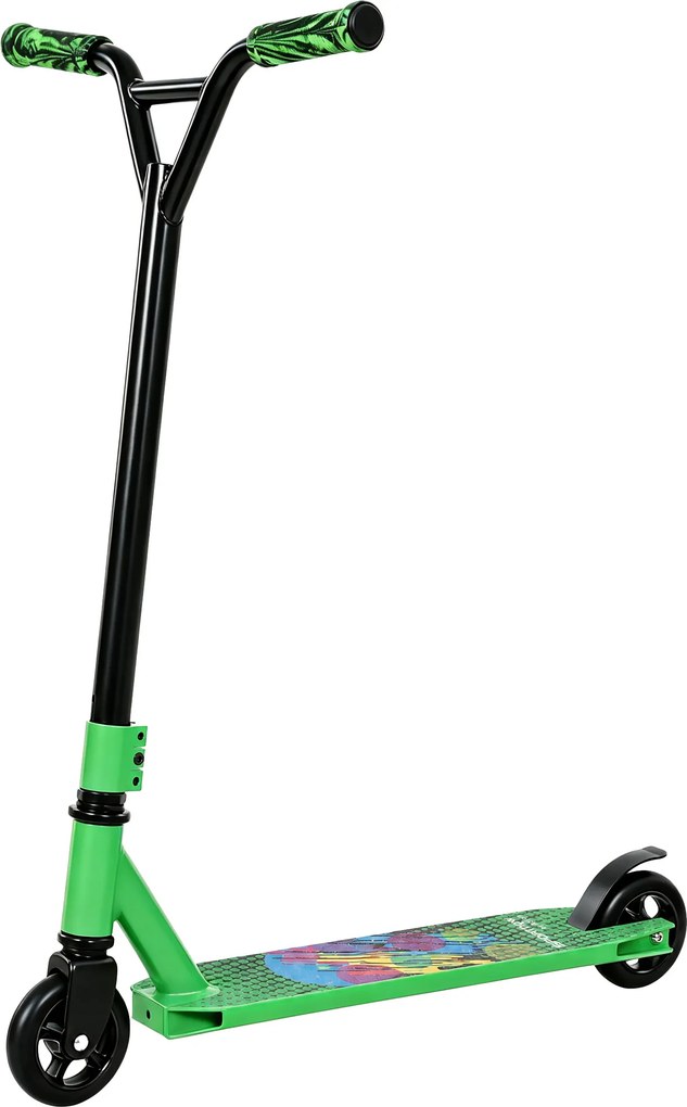 SPORTNOW Trotinete Acrobática para Truques com Plataforma em Alumínio, Rolamentos ABEC-7, Rodas 100 mm e Guiador 360°, Verde | Aosom Portugal