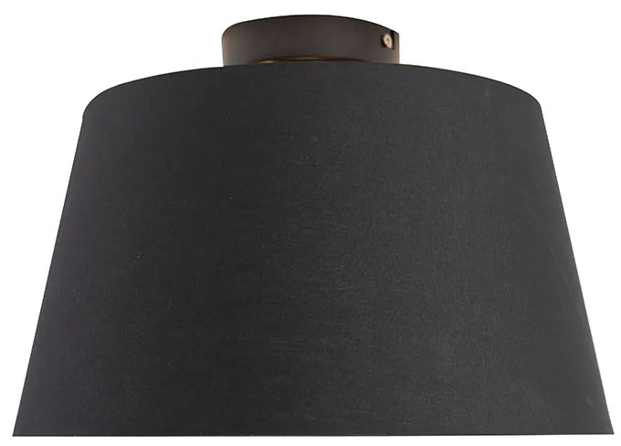 Candeeiro de teto com abajur de algodão preto com dourado 32 cm - Combi Preto Clássico / Antigo