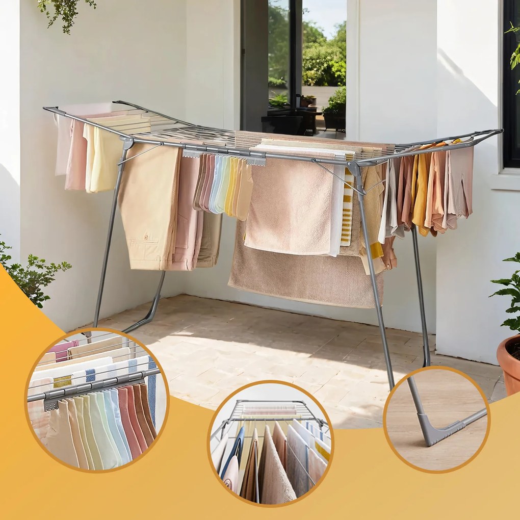 Estendal para roupa dobrável 56,5 x 173 x 96,5 cm cinzento