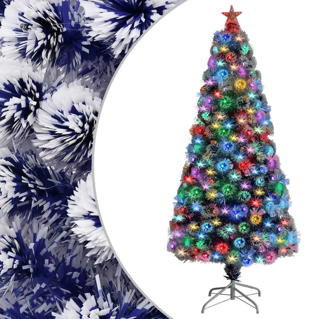 vidaXL Árvore Natal artificial pré-iluminada fibra ótica branco/azul