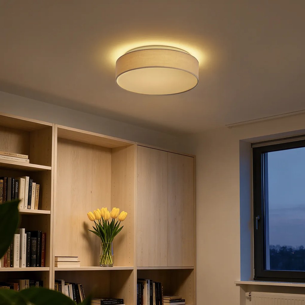 Candeeiro de Teto Inteligente Bege 35cm incl. LED e Controlo Remoto - Flat Drum
