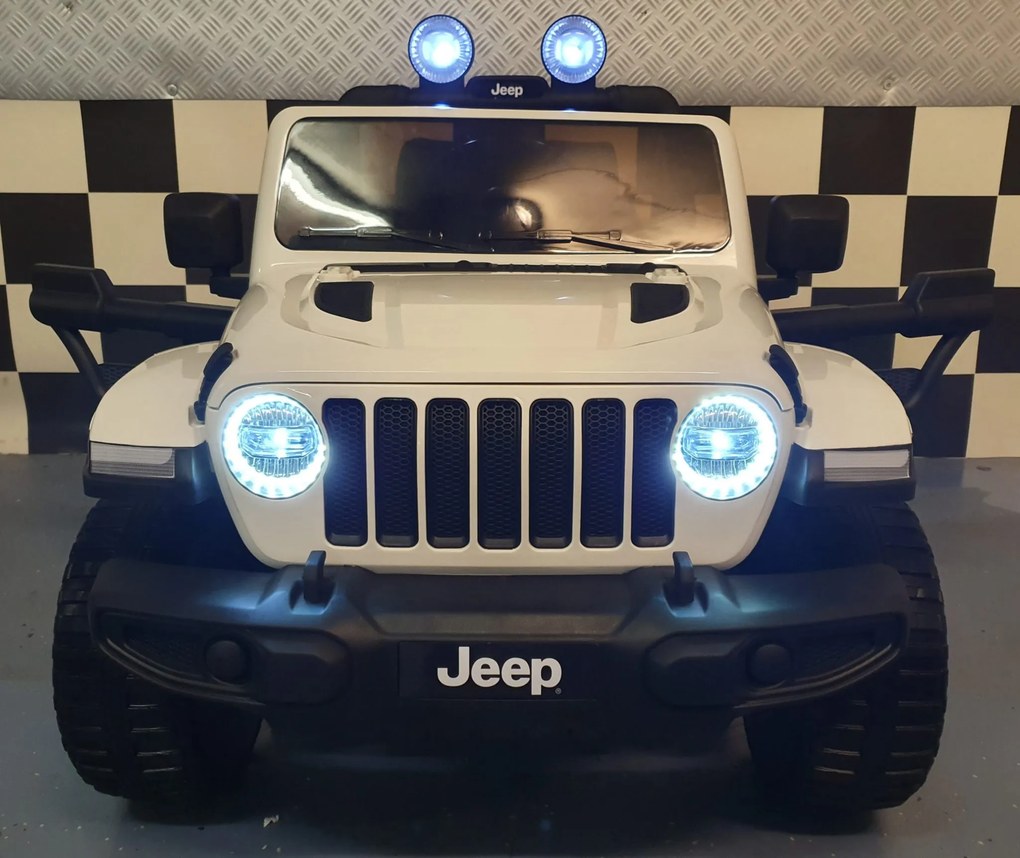 Carro infantil Jeep Wrangler, 12 volts, 4x4, telecomandado, , pneus de EVA, assento em pele branco
