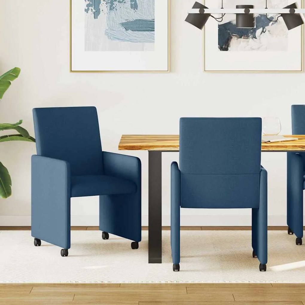 vidaXL Cadeiras de Jantar com Rodas 2 pcs Azul 57 x 66 x 94 cm tecido