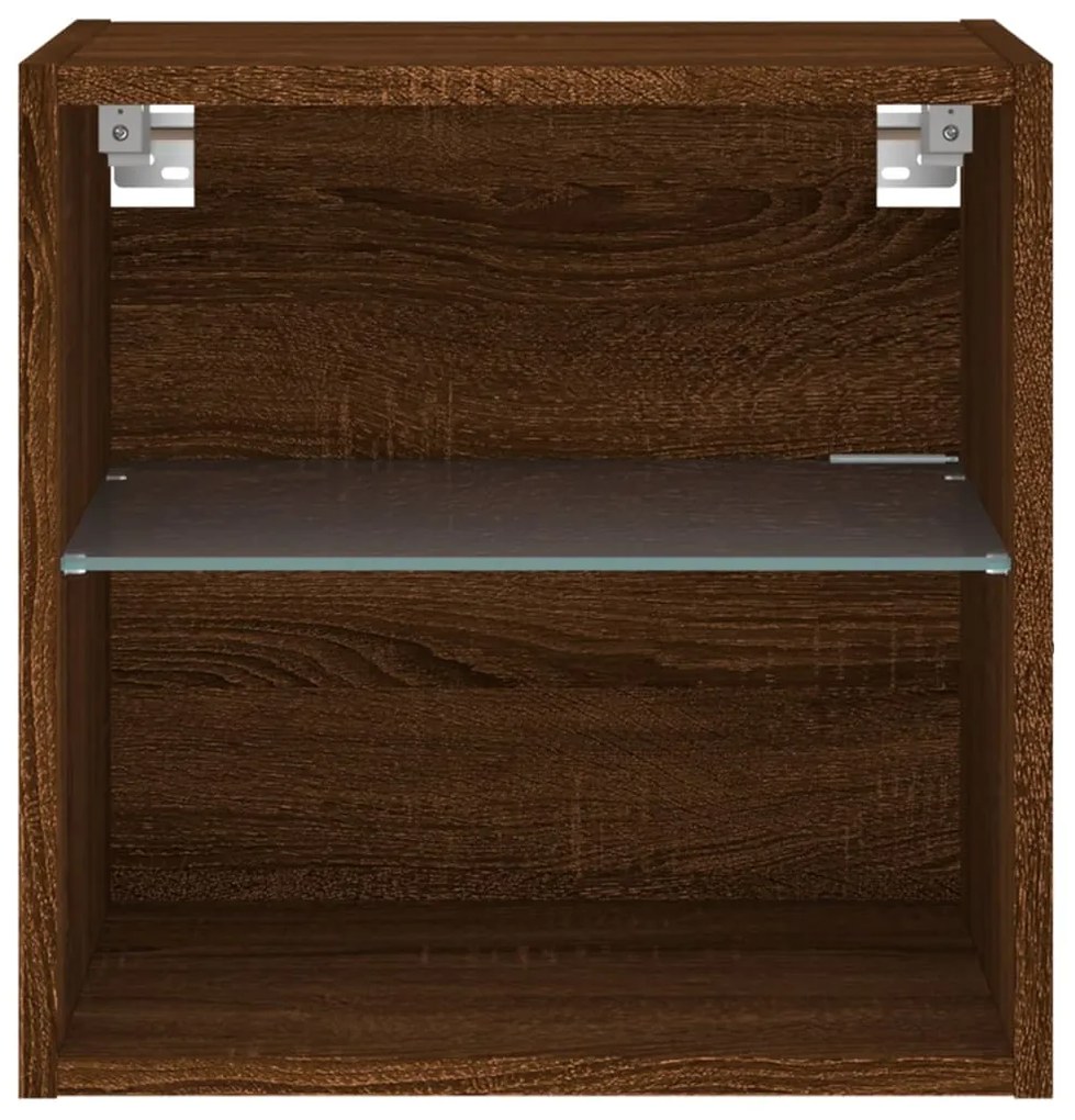 Mesas de cabeceira parede c/ luzes LED 2 pcs carvalho castanho