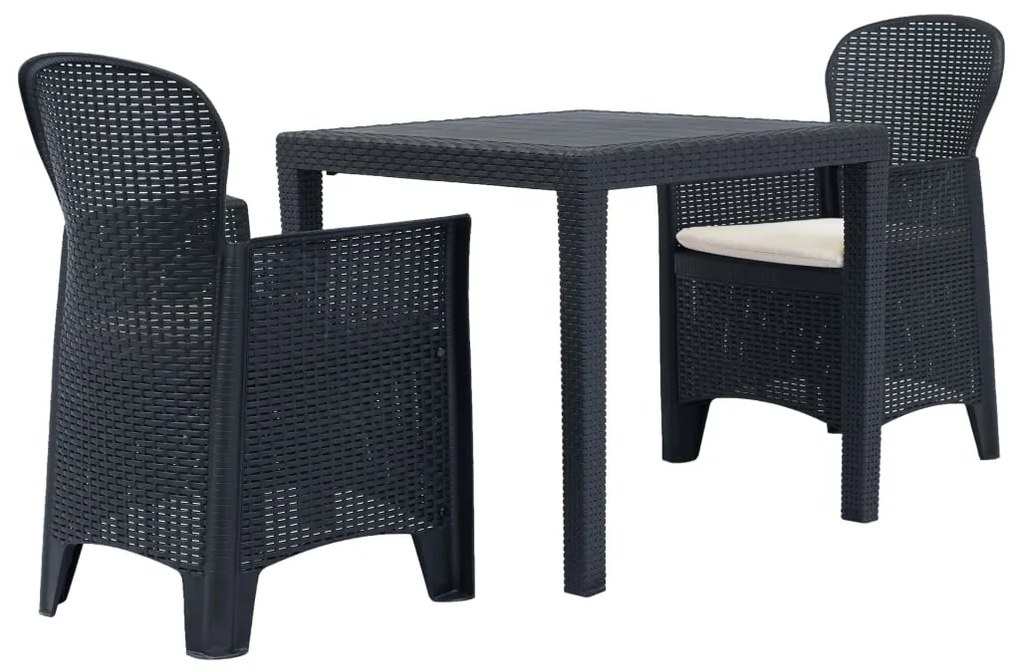 276113 vidaXL Conjunto bistrô 3 pcs plástico antracite com aspeto de vime