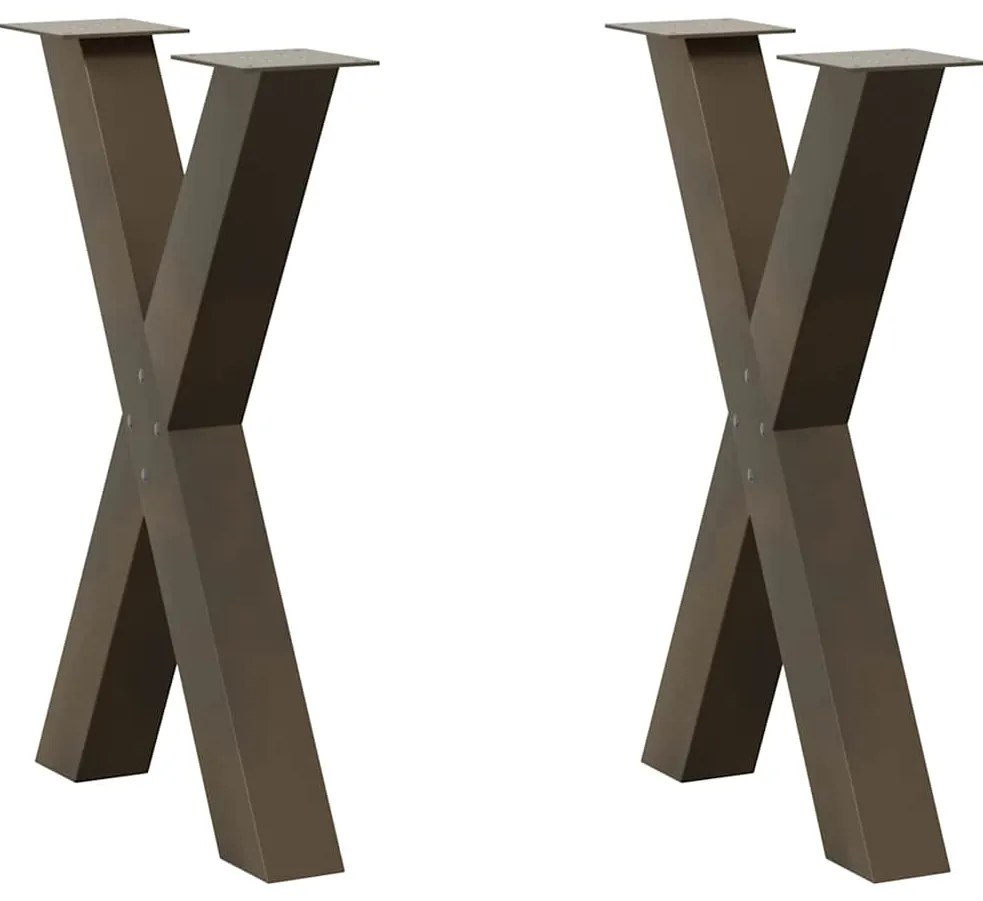 vidaXL Pés para mesa de jantar em formato de X, 2 peças, aço natural, 50x(72-73) cm, aço