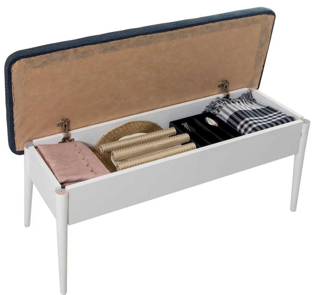 Conjunto de Mesa de Jantar Extensível e Cadeiras Vina – Branco e Azul