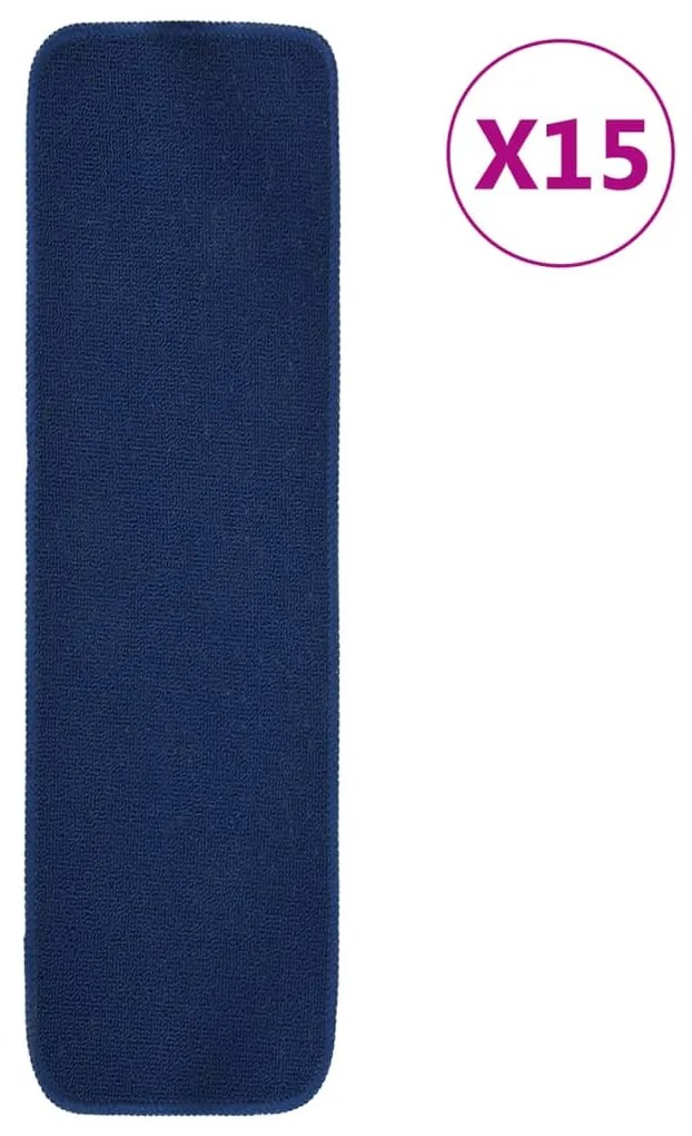 vidaXL Tapetes antiderrapantes p/ escadas 15 pcs 75x20 cm azul marinho