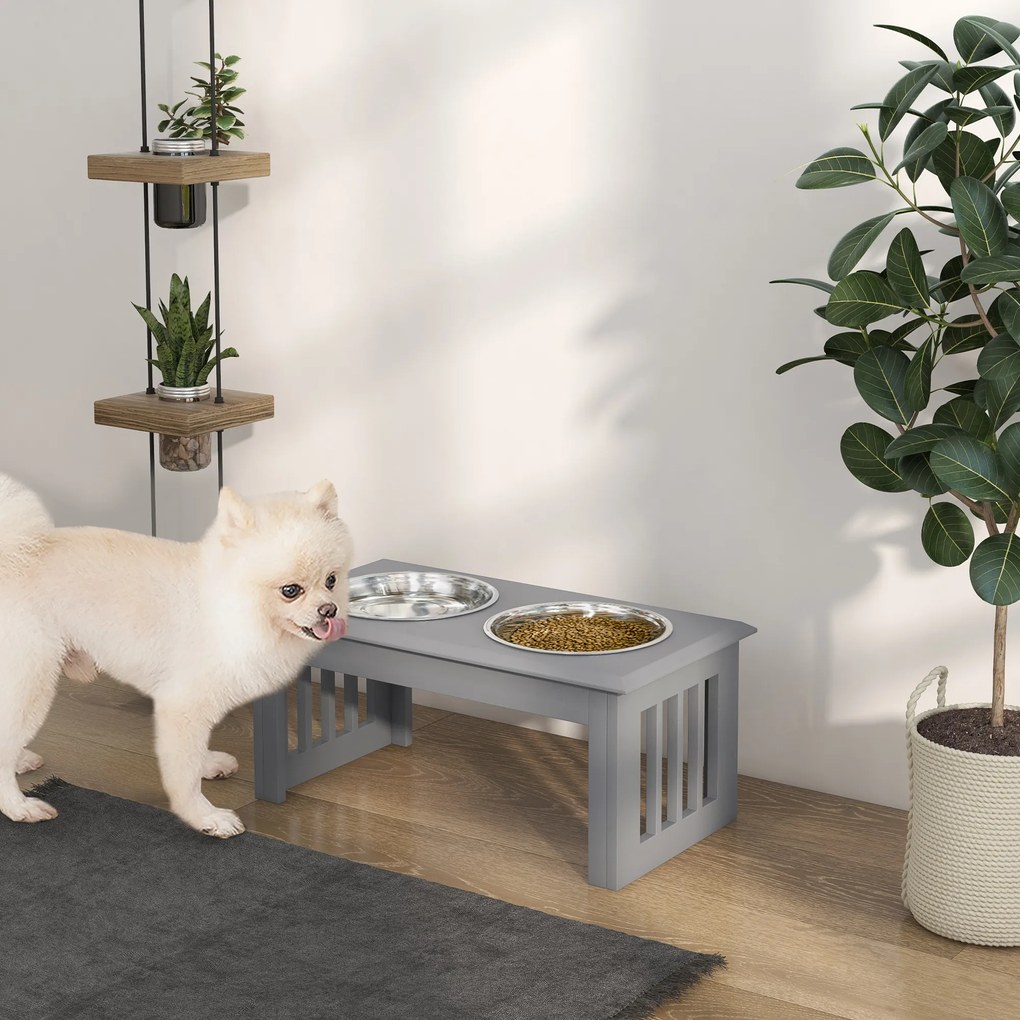 Comedouro Elevado para Cães com 2 Tigelas Removíveis em Aço Inoxidável, 58,4x30,5x25,4 cm, Cinzento