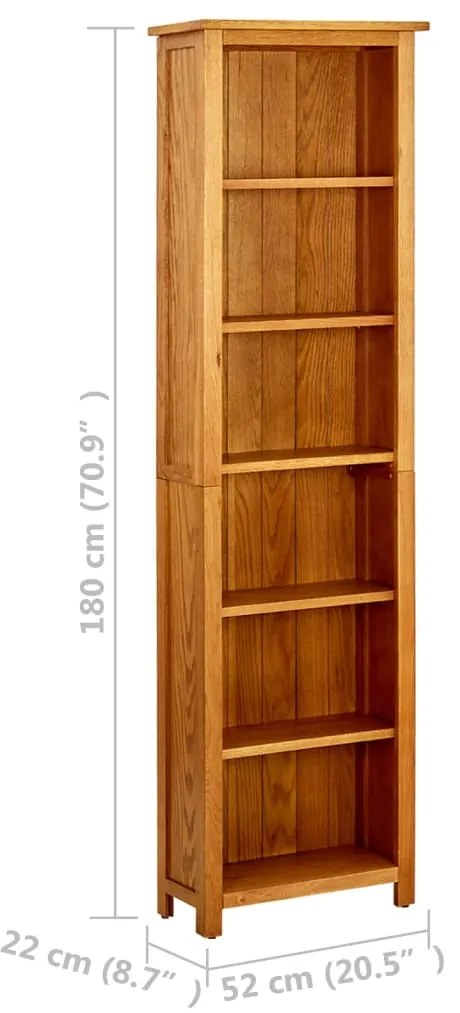 Estante com 6 prateleiras 52x22x180 cm madeira carvalho maciça