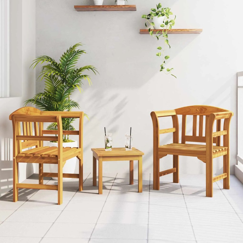 vidaXL Conjunto de Lounge Rosa do Jardim 3 pcs Natural