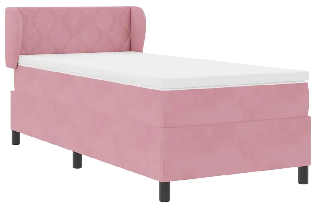 Cama Box Spring vidaXL com Colchão Rosa 90x200 cm Veludo