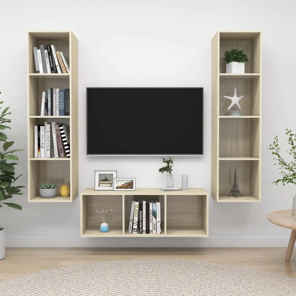 vidaXL 3 pcs conjunto móveis de TV derivados madeira carvalho sonoma