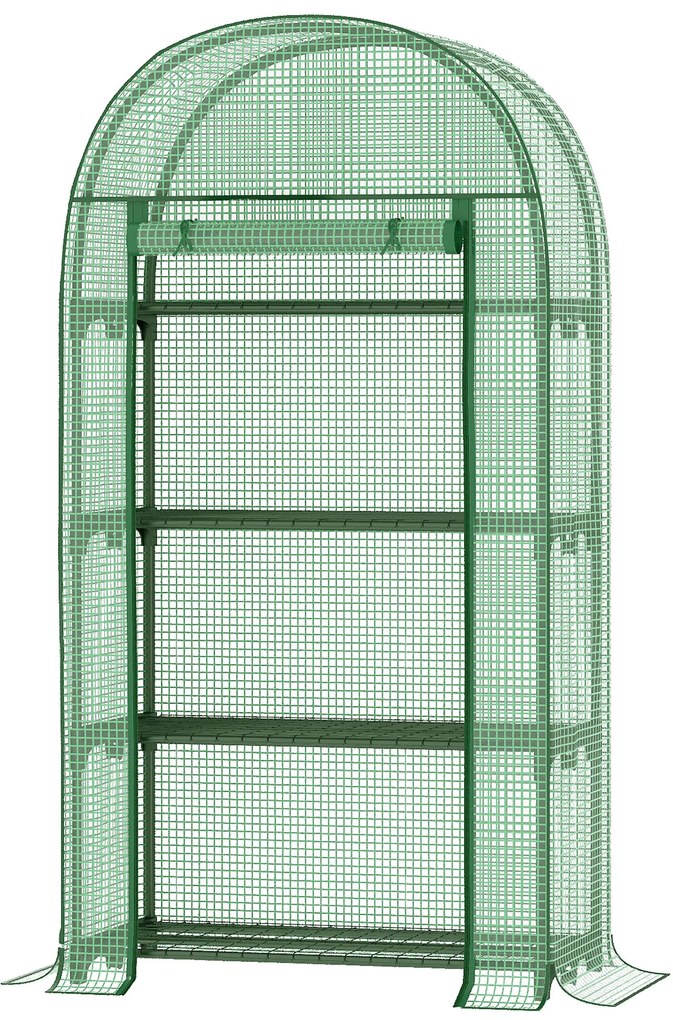 Outsunny Estufa de Jardim com 4 Prateleiras Metálicas Porta Enrolável e Cobertura de PE Estufa de Varanda para Cultivo de Plantas Flores 80x49x160cm Verde