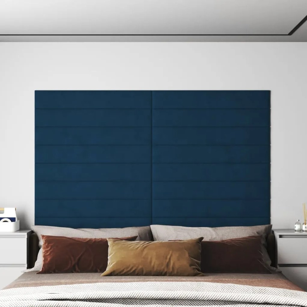 vidaXL Painel de parede 12 pcs 90x15 cm veludo 1,62 m² azul