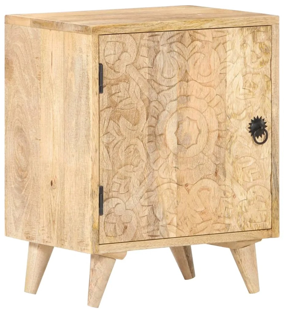 Mesa cabeceira esculpida 40x30x50 cm madeira mangueira maciça