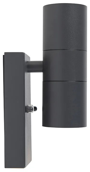 Candeeiro de parede exterior cinzento escuro 2-luzes com sensor crepuscular - Duo Moderno