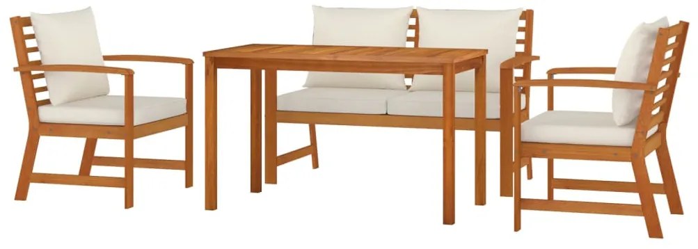4 pcs conj. jantar jardim c/ almofadões madeira acácia maciça