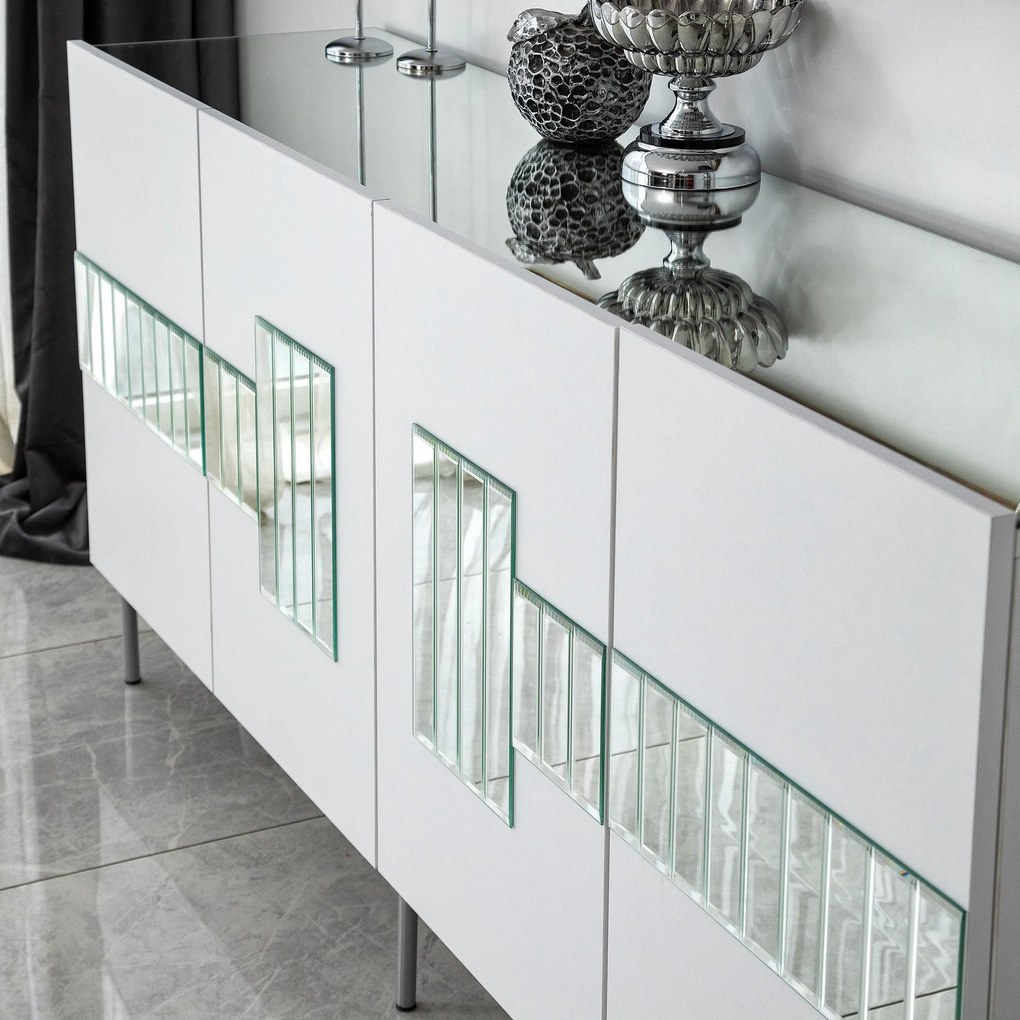 Console Paris – Branco e Prateado – 180 cm x 80 cm x 40 cm