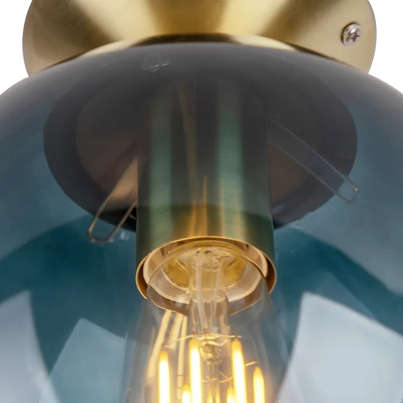 Candeeiro de teto Art Deco em latão com vidro azul oceano - Pallon Art Deco