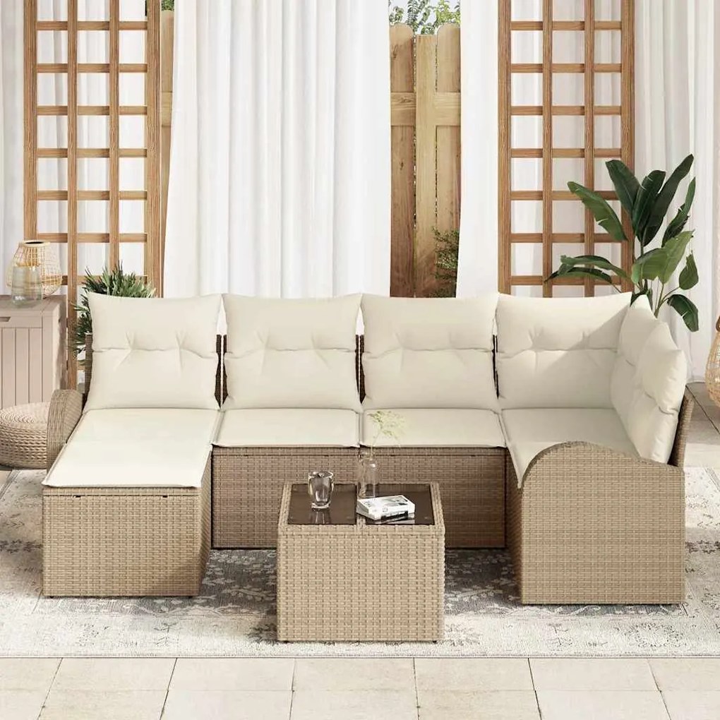 Conjunto de Sofá de Jardim de 7 Peças com Almofadas Castanho de Rattan