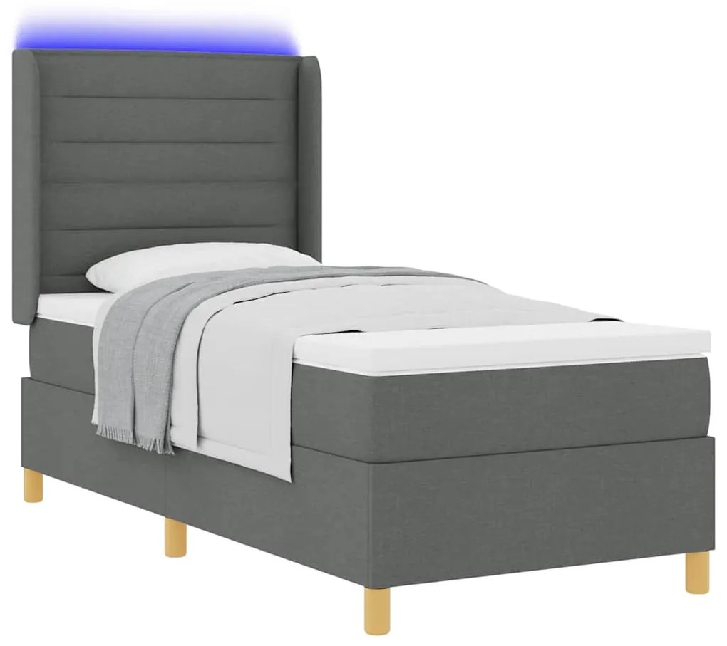 Cama Box com Colchão e LED vidaXL Cinza Escuro 100x200 cm Tecido