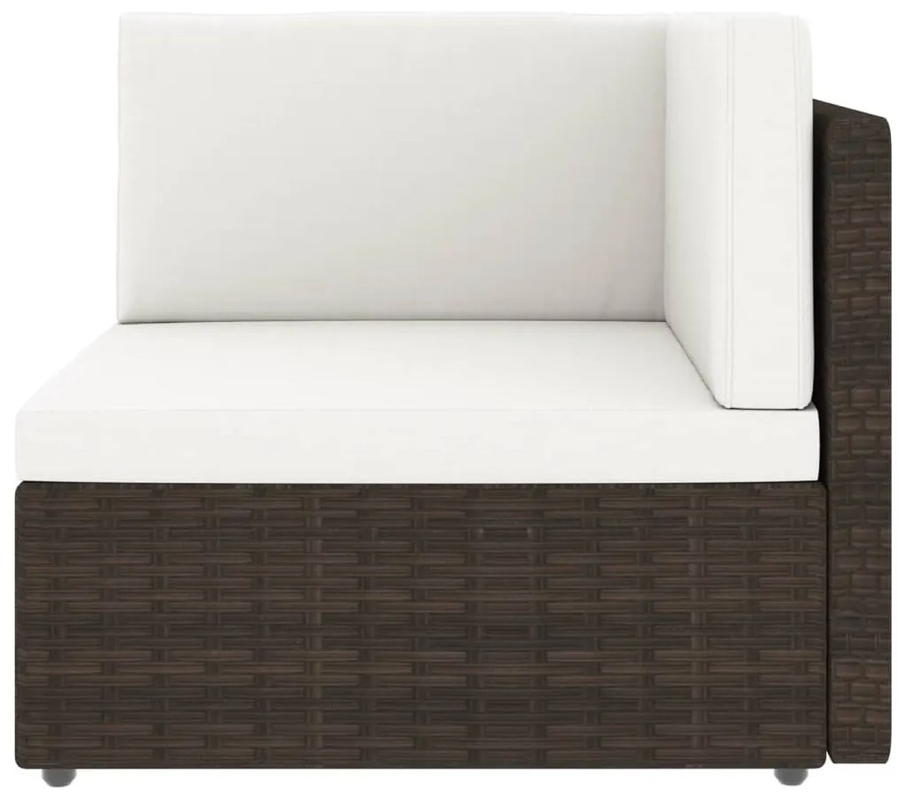 6 pcs conjunto lounge p/ jardim c/ almofadões vime PE castanho