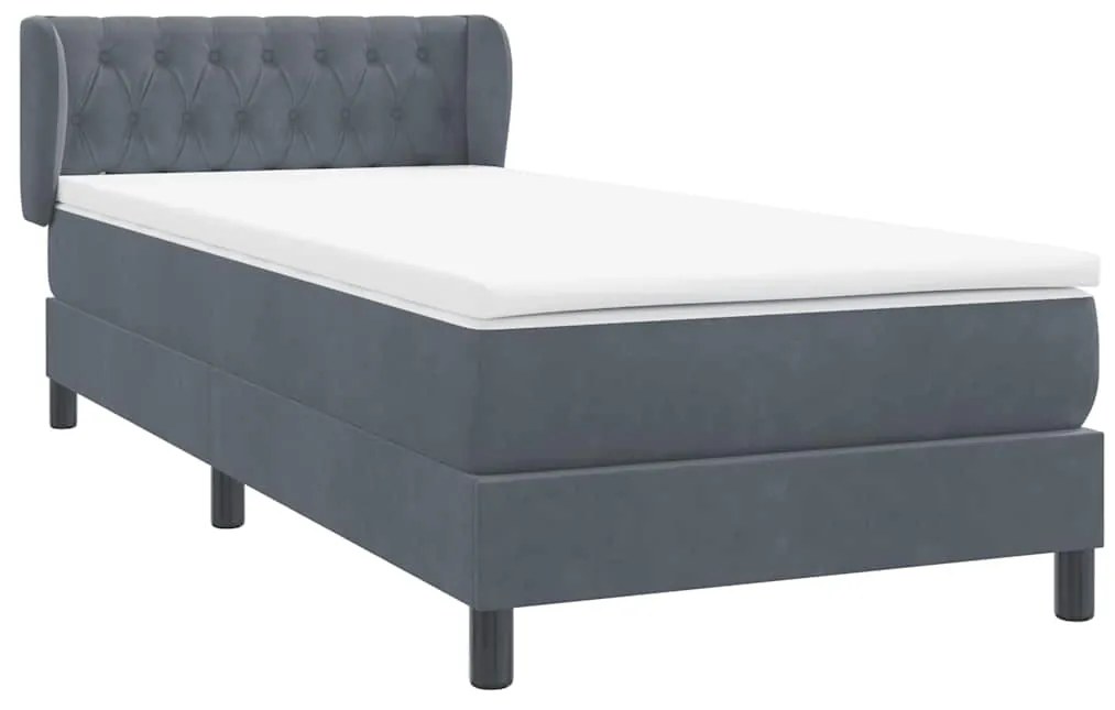 Cama com molas/colchão 90x220 cm veludo cinzento-escuro
