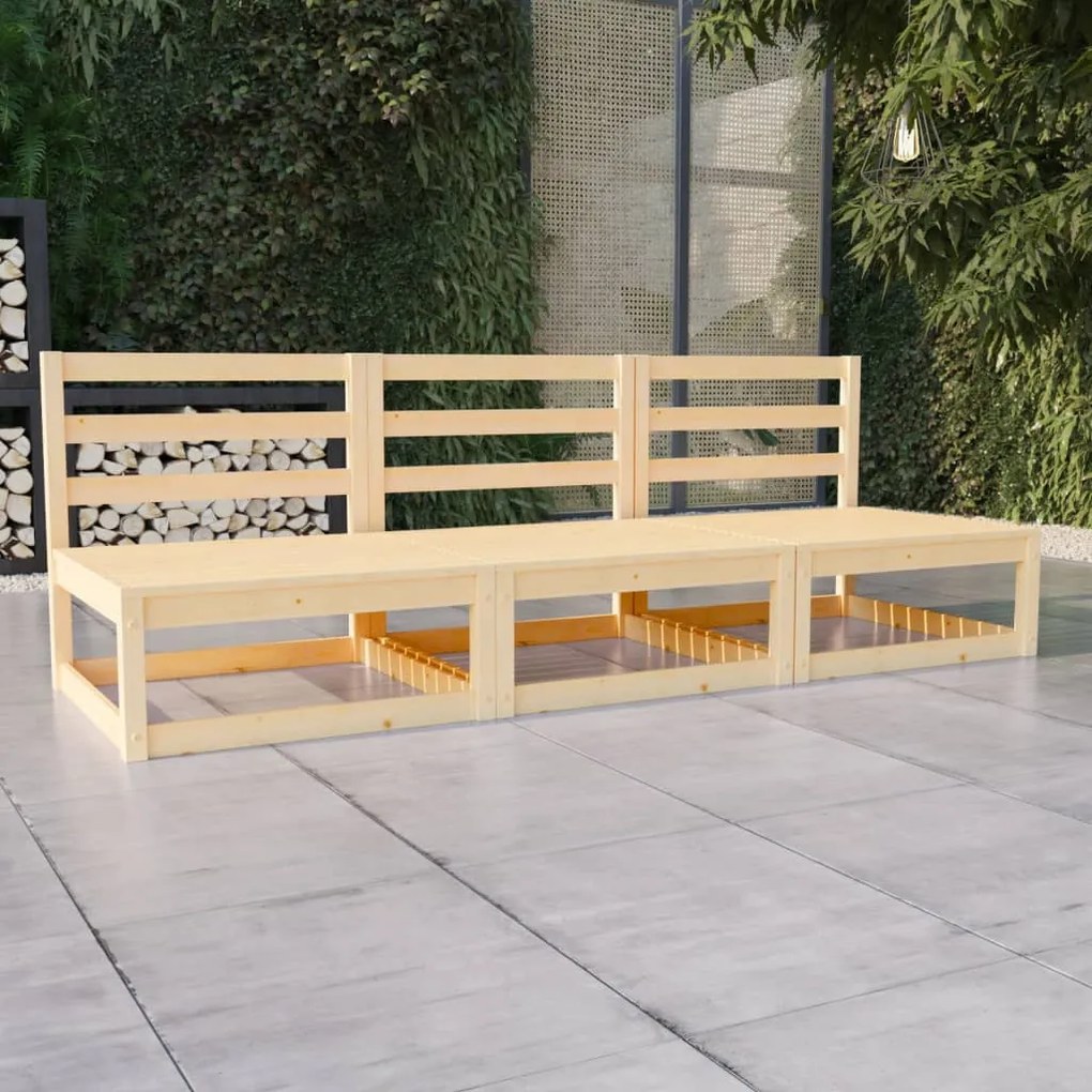 vidaXL Sofá de 3 lugares para jardim pinho maciço