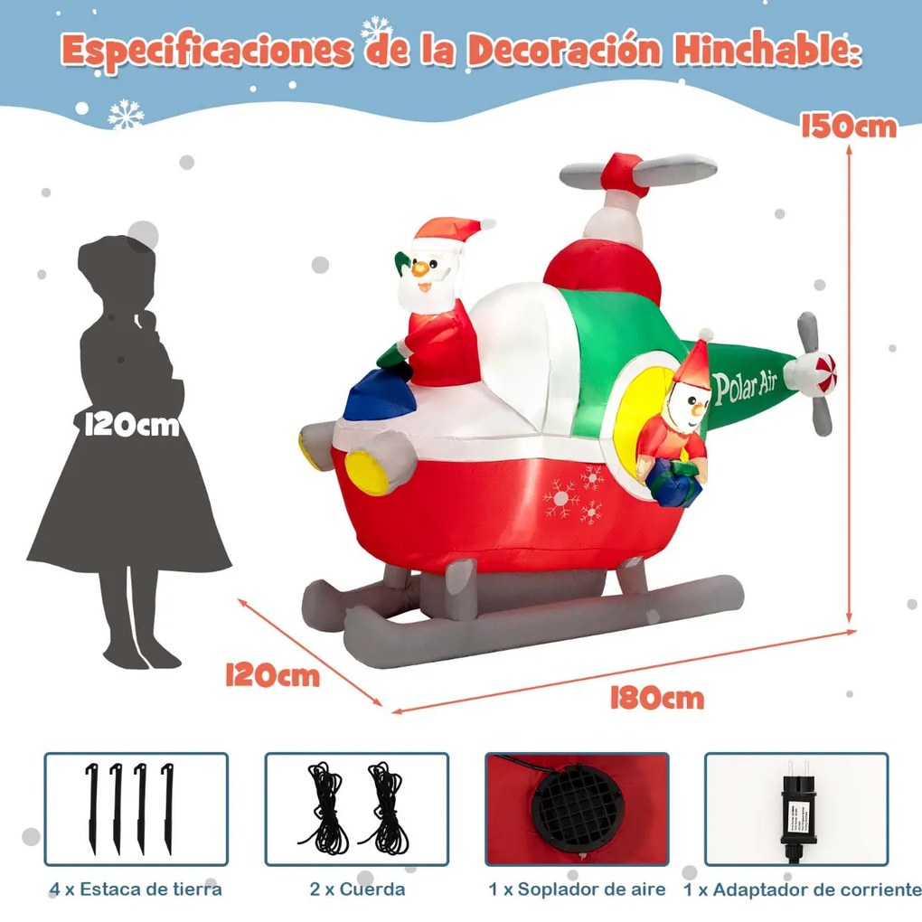 Helicóptero Voador Insuflável Pai Natal com LEDs Decoração de Natal Insuflável para o Jardim
