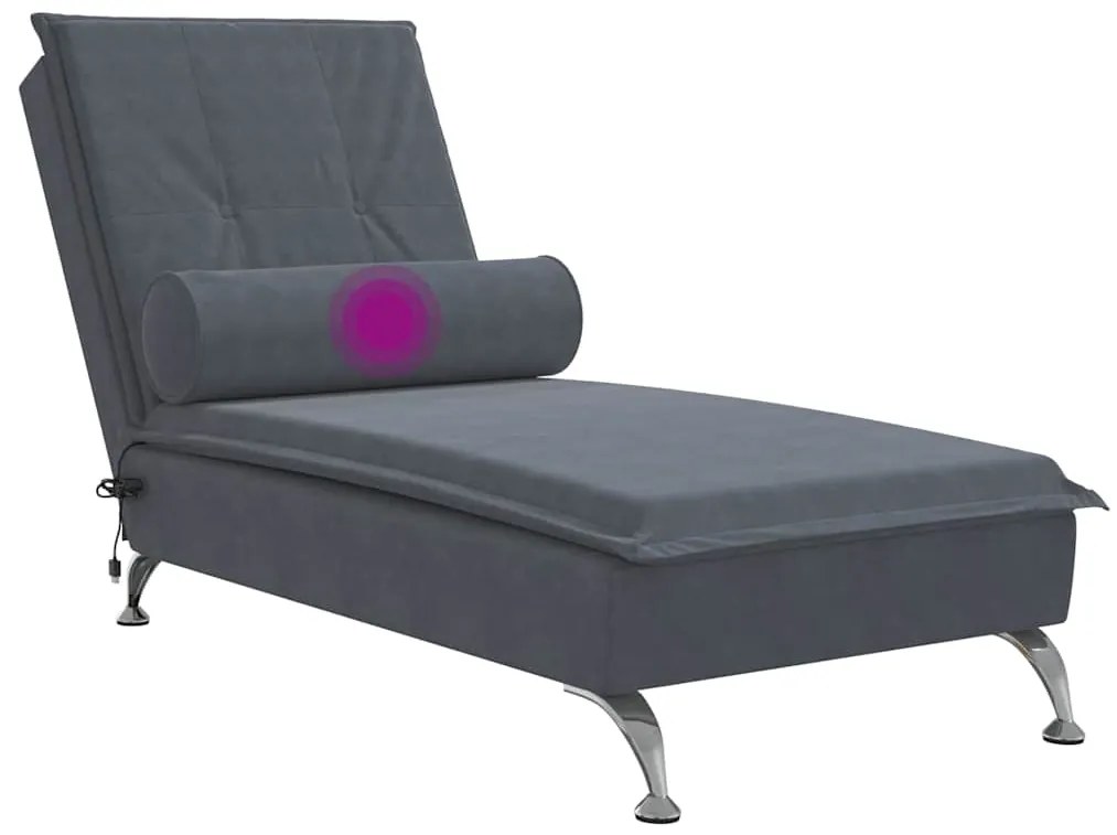 Chaise lounge de massagem com rolo veludo cinzento-escuro