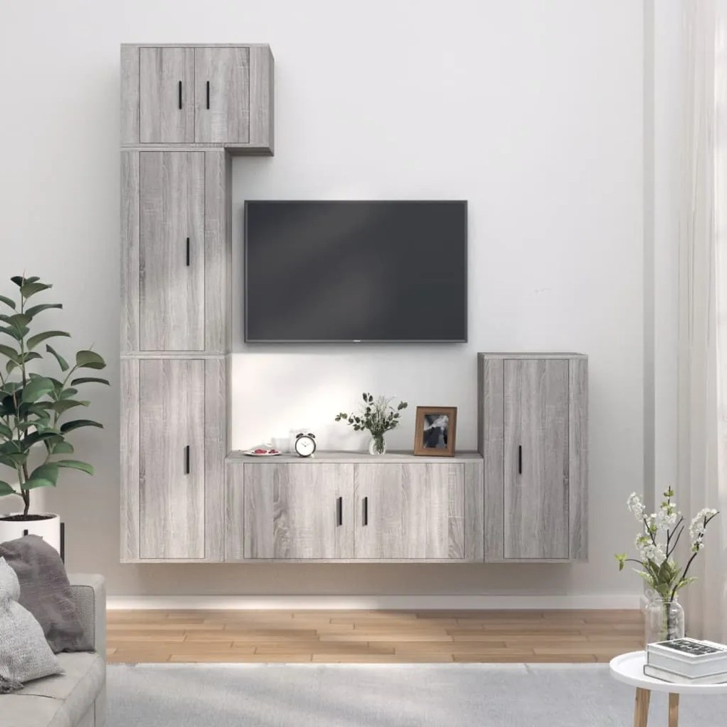 vidaXL Conjunto móveis de TV 5 pcs madeira processada sonoma cinza