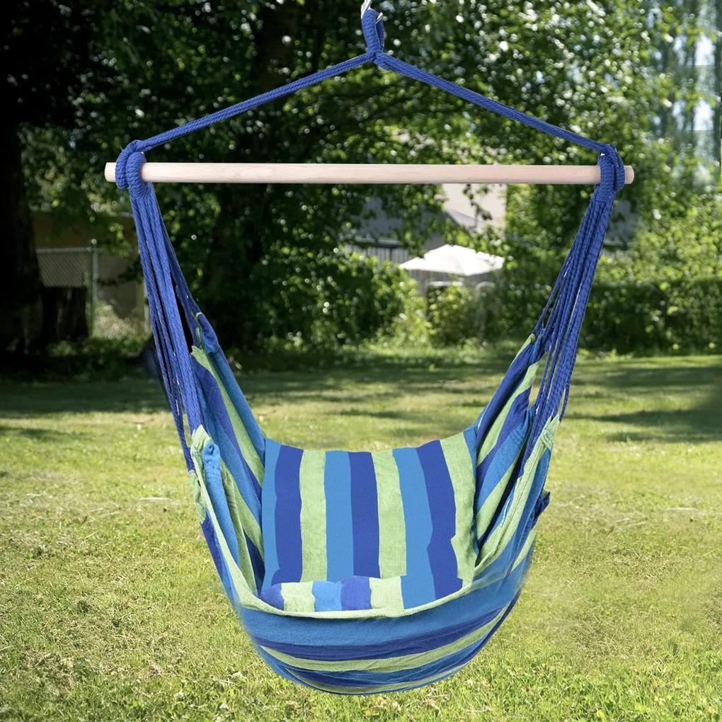 Cadeira de rede de algodão - Rede Descanso com 2 almofadas para sentar e deitar para a varanda do quarto do pátio 119 x 102 cm Azul