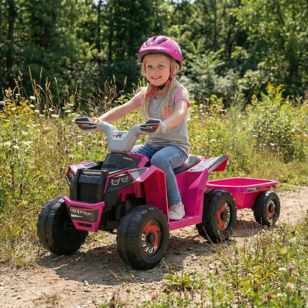 Moto 4 elétrico 6V para crianças 104 x 39 x 48 cm com reboque traseiro Vermelha