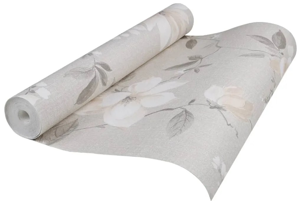 Papel parede 3D c/ padrão flores 10x0,53 m não-tecido cinza